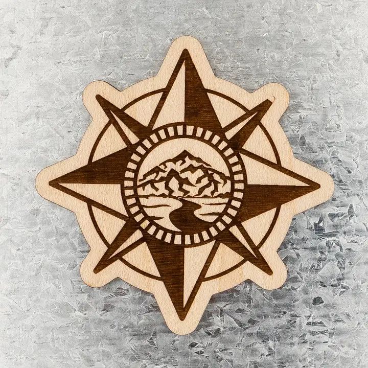 Compass Rose Wood Magnet