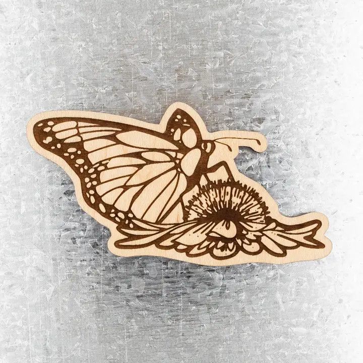 Butterfly On A Flower Wood Magnet