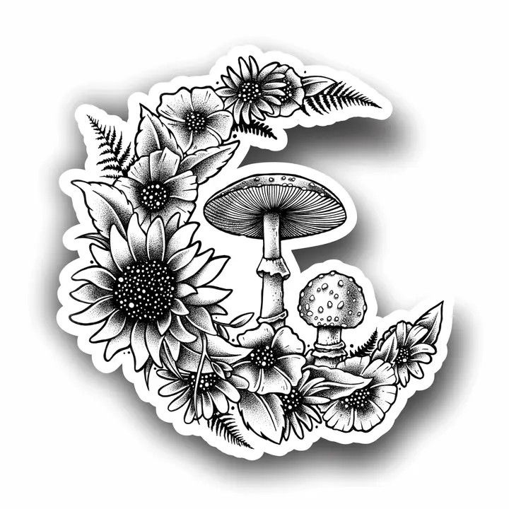 Moon Flower Stickers - Mushroom Sticker Art Garden