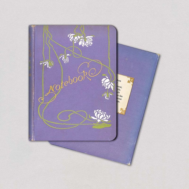 White Blossoms On Lavender - Vintage Book Cover Notebook