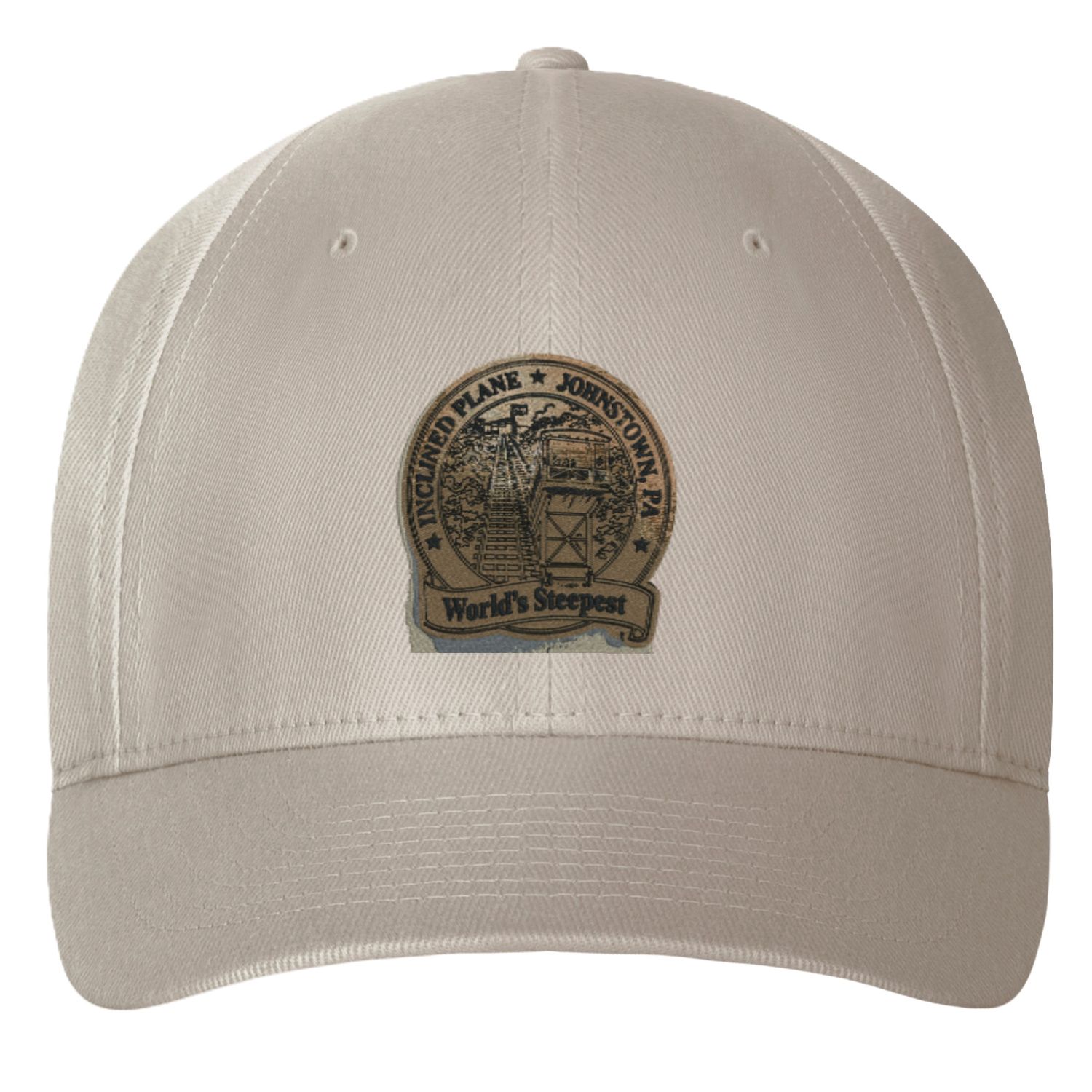 6 Panel Twill Cap Inclined Plane Leather Patch Logo Oyster