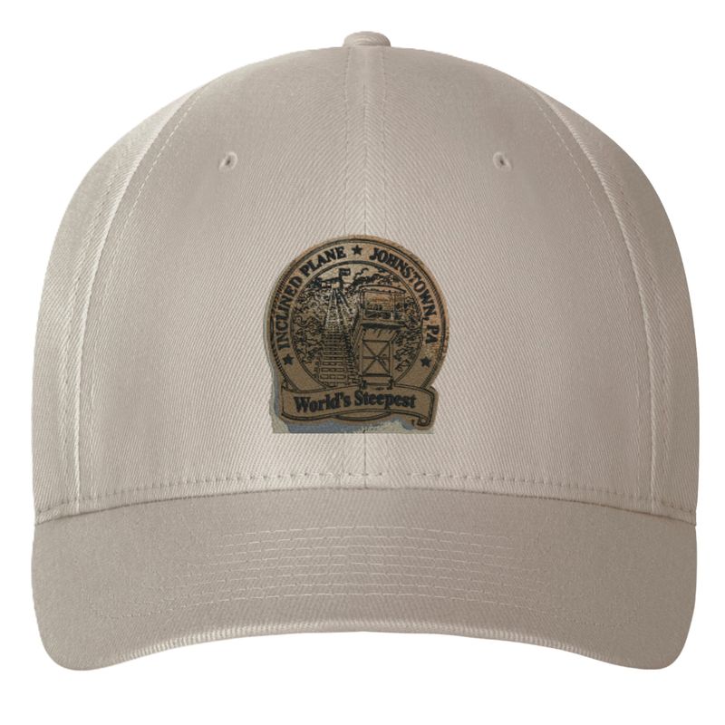 6 Panel Twill Cap Inclined Plane Leather Patch Logo Oyster