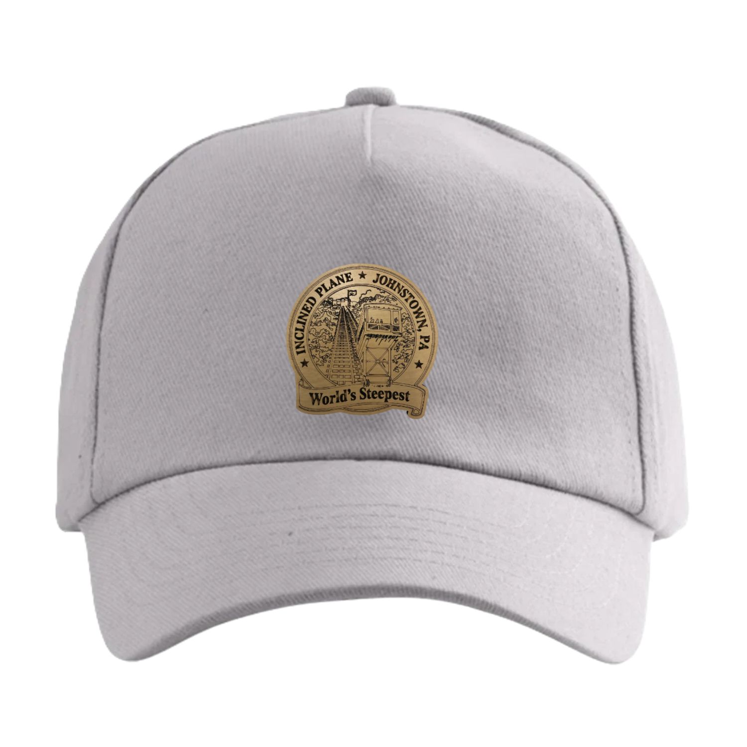 6 Panel Twill Cap Inclined Plane Leather Patch Logo Silver