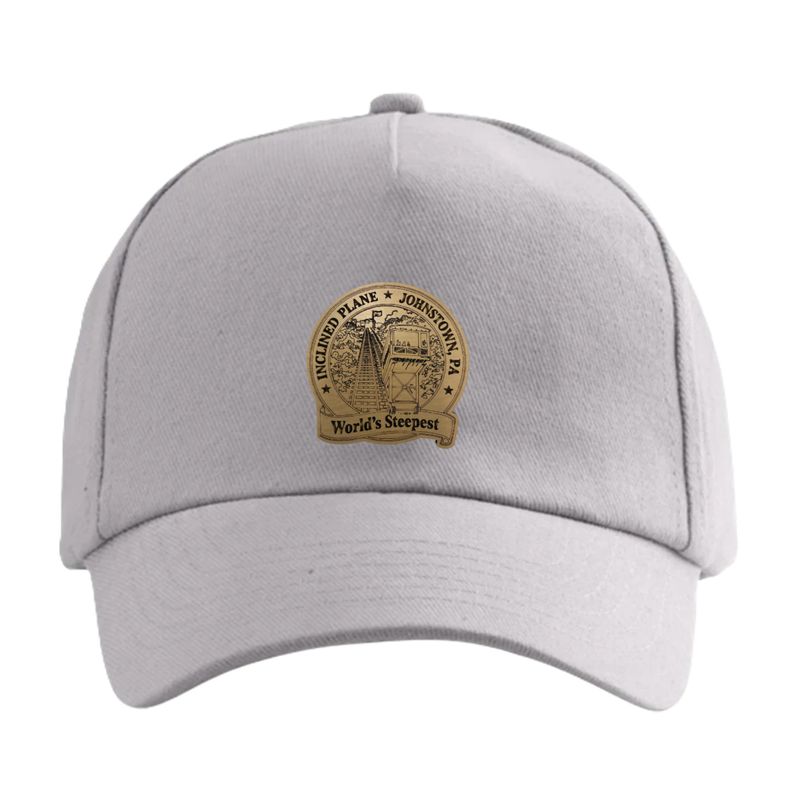 6 Panel Twill Cap Inclined Plane Leather Patch Logo Silver