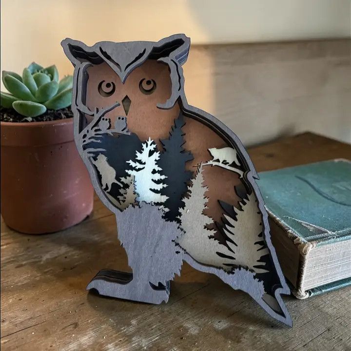 Layered wood Decoration Brown Owl