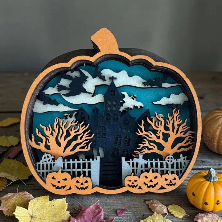 Layered wood Decoration Orange Pumpkin