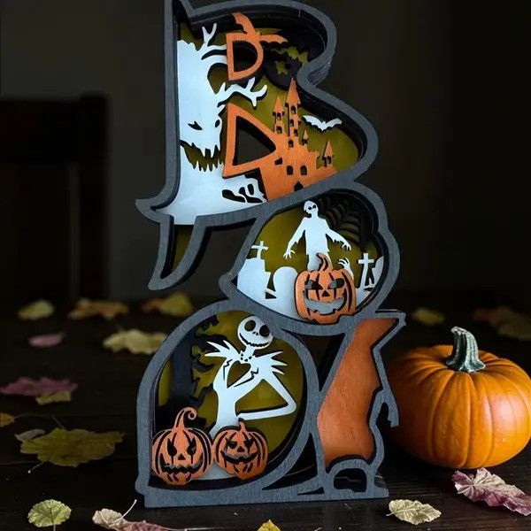 Layered wood Decoration Orange Boo