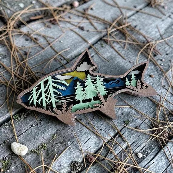 Layered wood Decoration Forest Fish