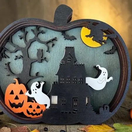 Layered wood Decoration Spooky Pumpkin