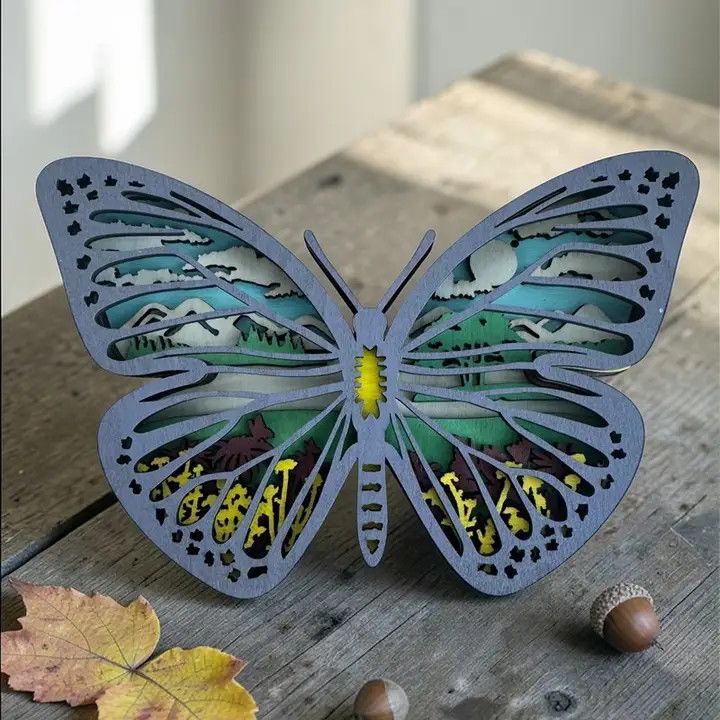 Layered wood Decoration Mountain Butterfly