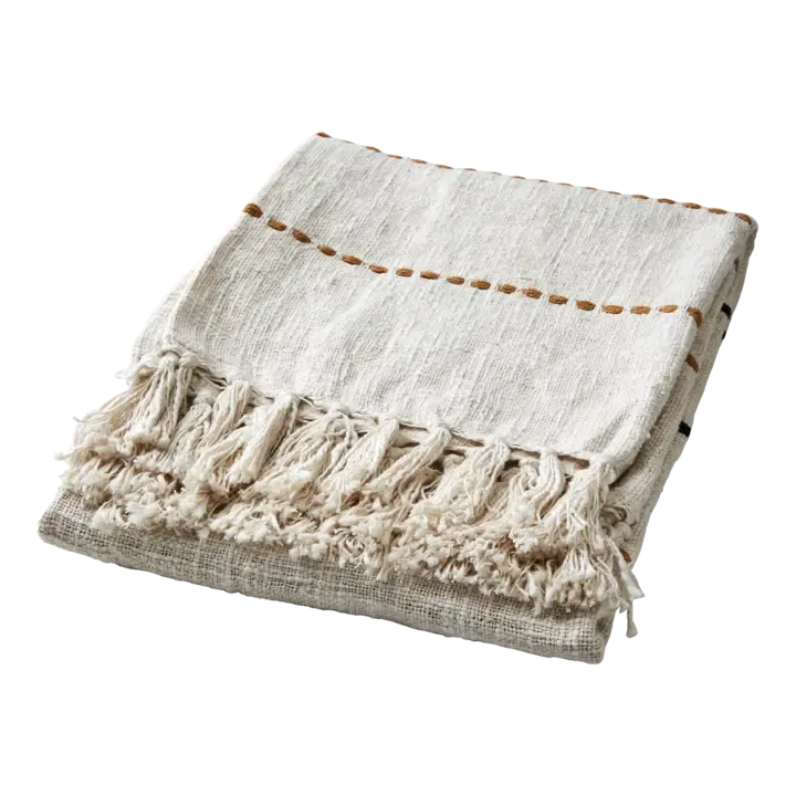 Plaid beige met fijne gekleurde lijntjes