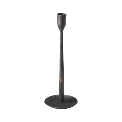 Zwarte gietijzeren kandelaar  op vast schaaltje large