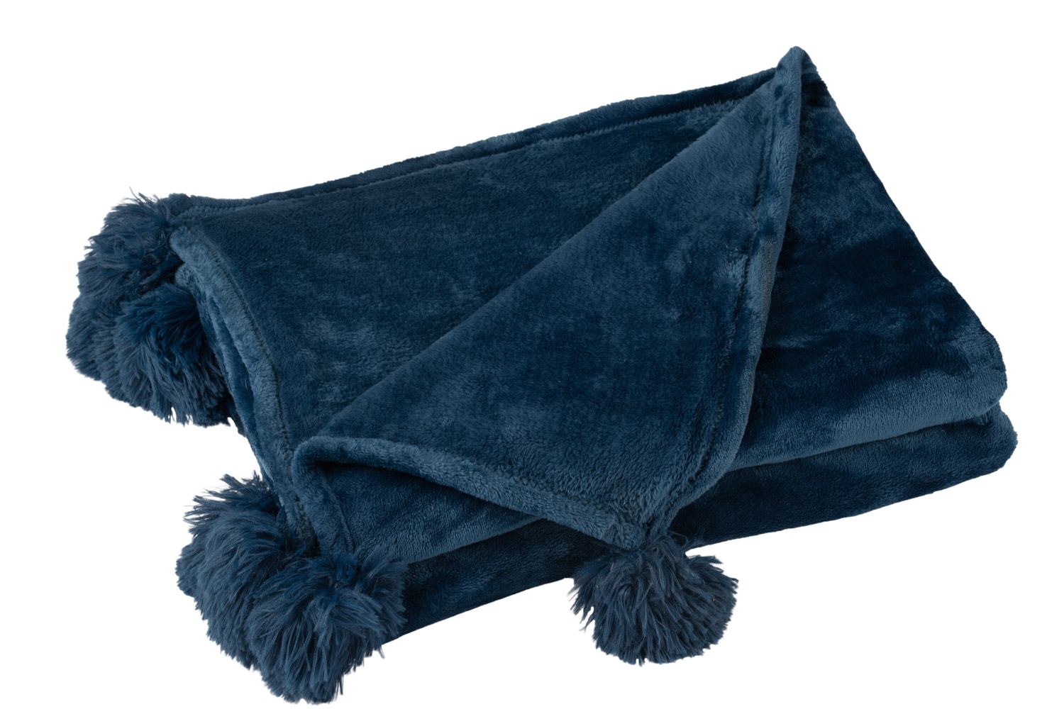 Donker blauwe plaid met pompons
