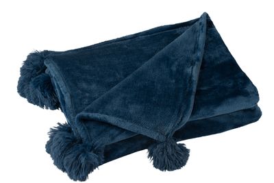 Donker blauwe plaid met pompons