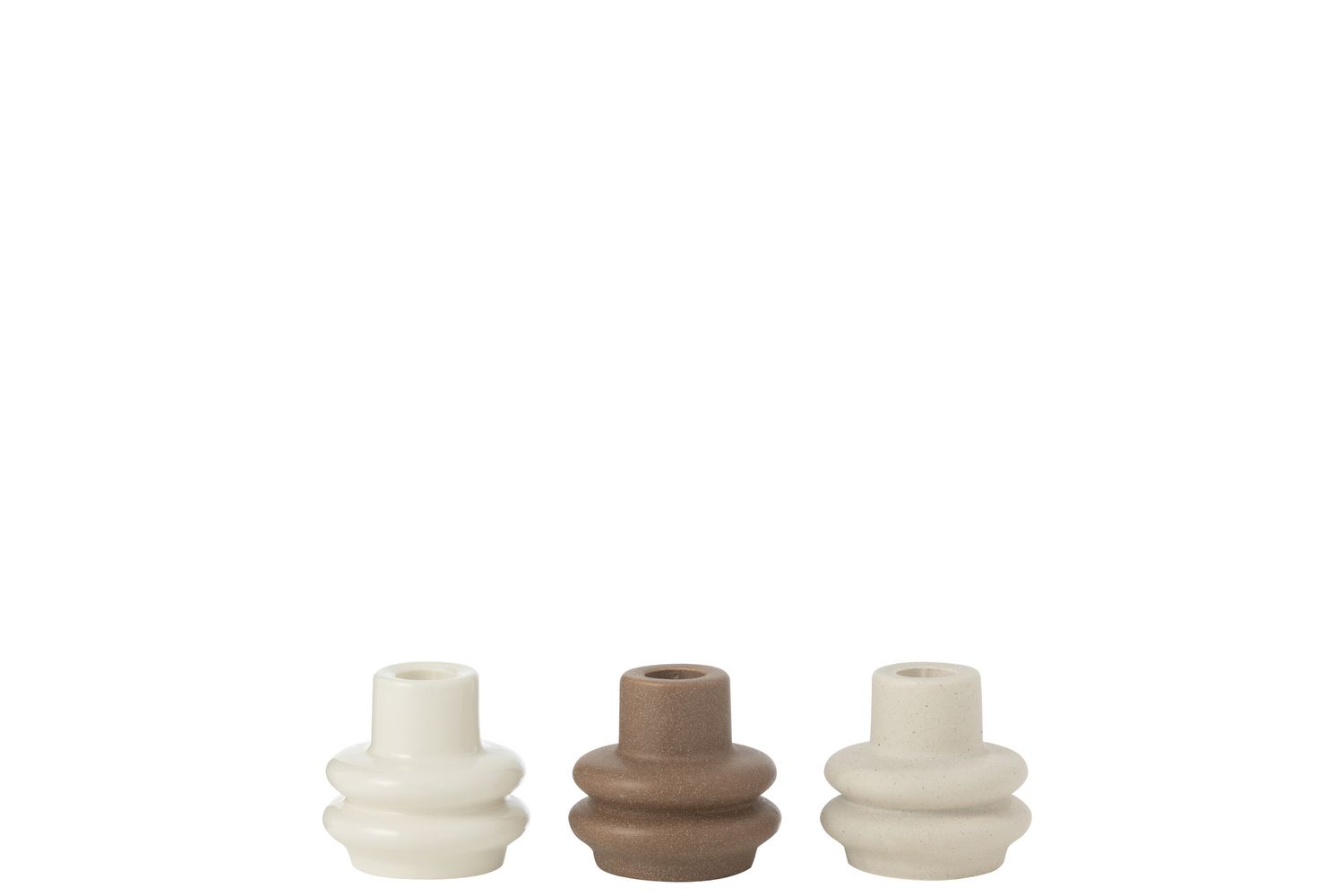 Set 3 stuks porseleinen kandelaars ribbel
