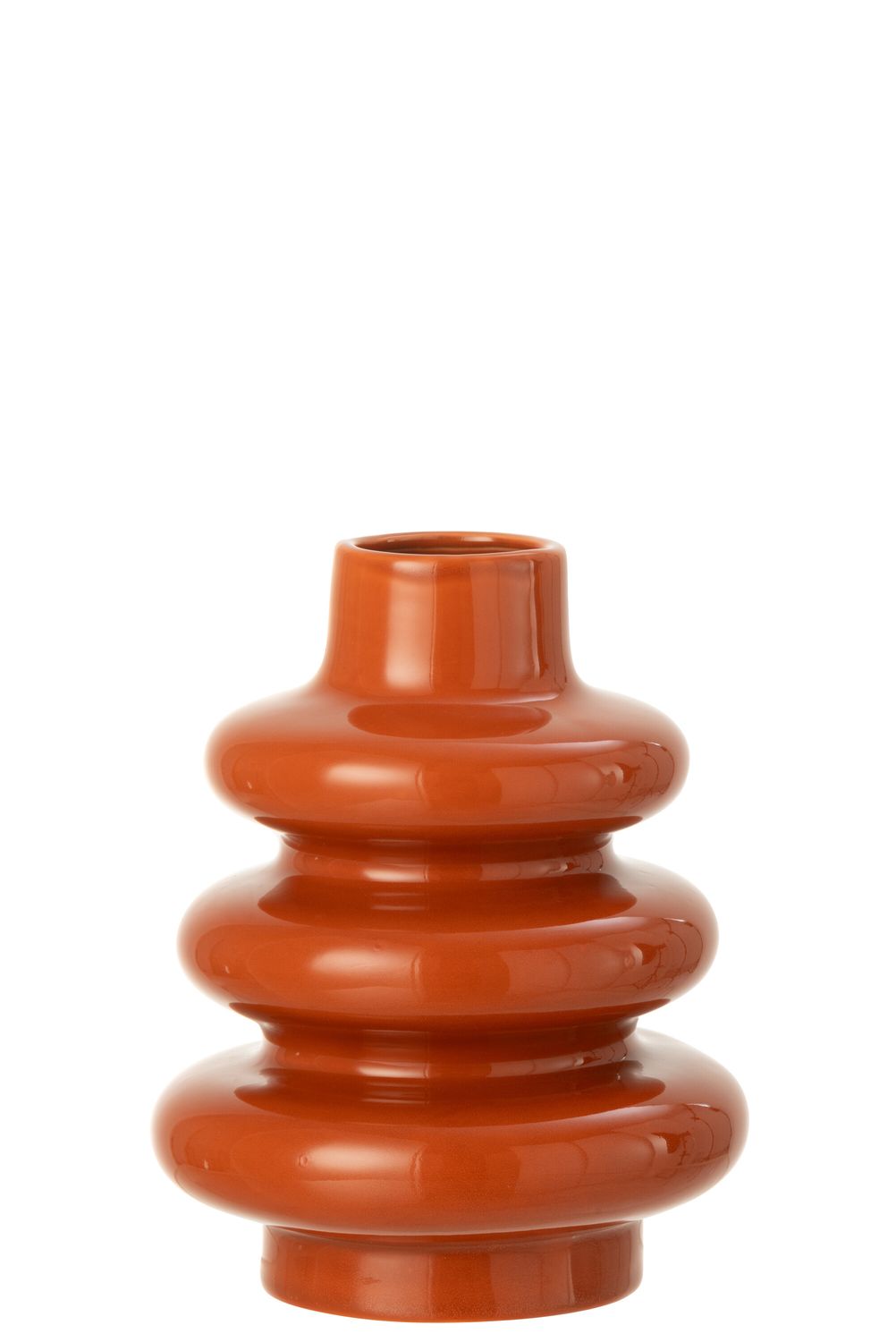 Terracotta rode porseleinen vaas met ribbels