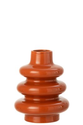 Terracotta rode porseleinen vaas met ribbels