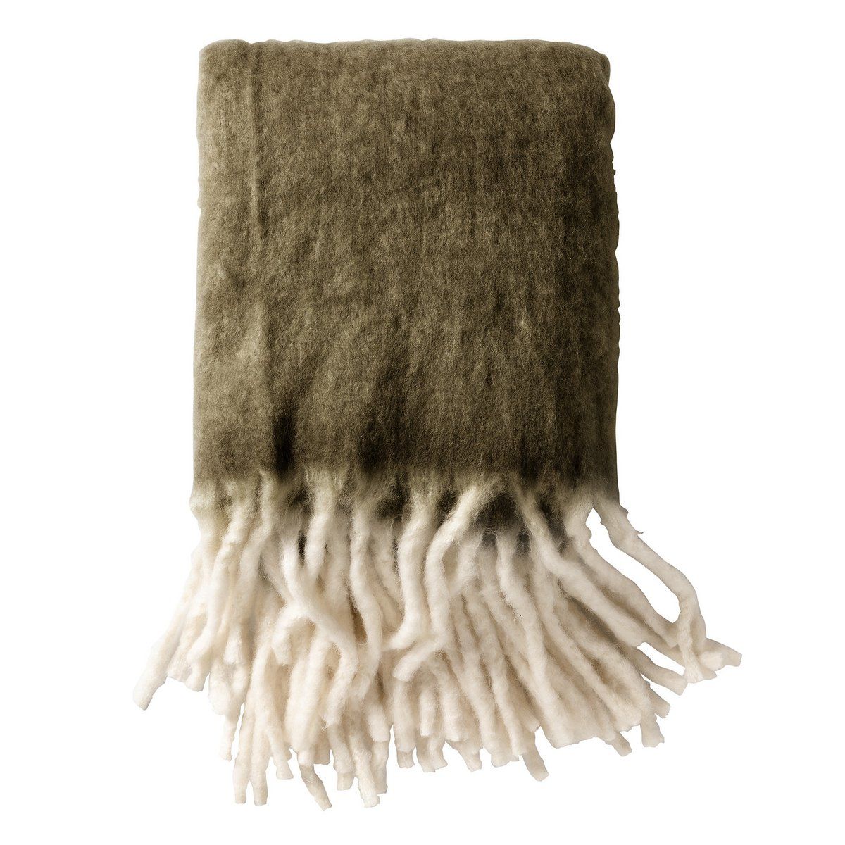 Plaid olijf-groen met witte franjes