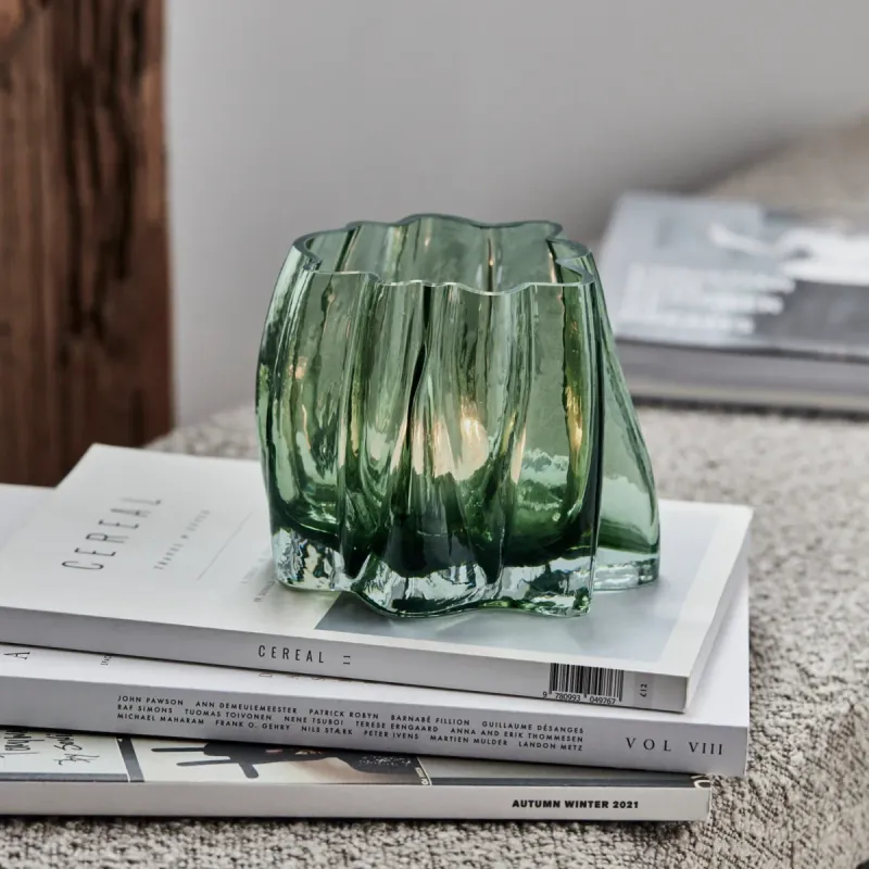 Theelichthouder - Groen Sculpturaal Glas