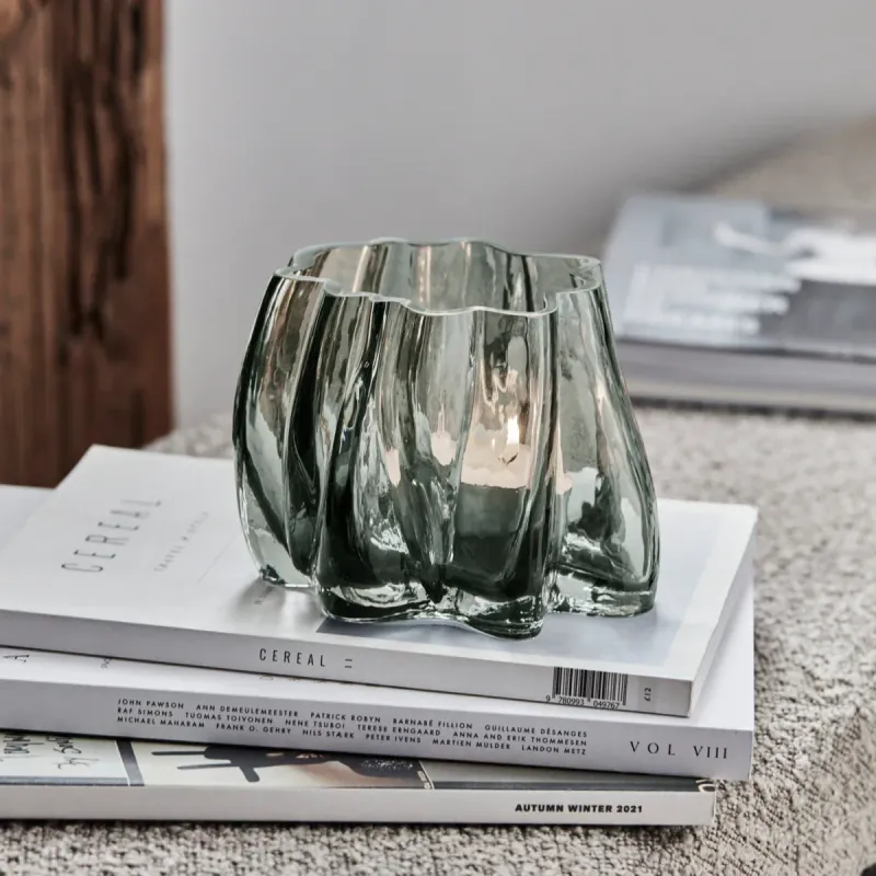 Theelichthouder - Smokey grey Sculpturaal Glas