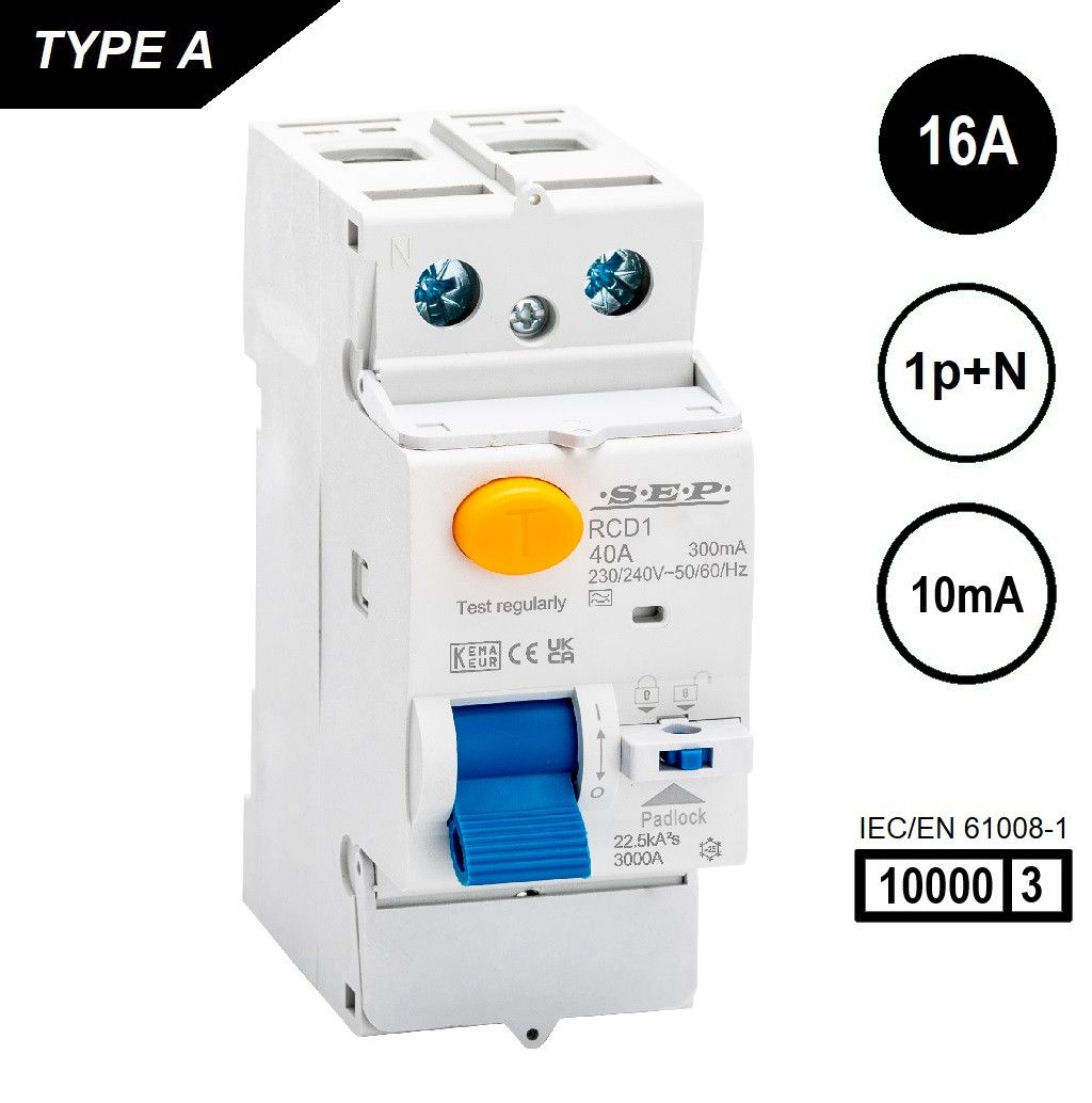 SEP RCD1 Type A al.schak 2p 16A 10mA 10kA