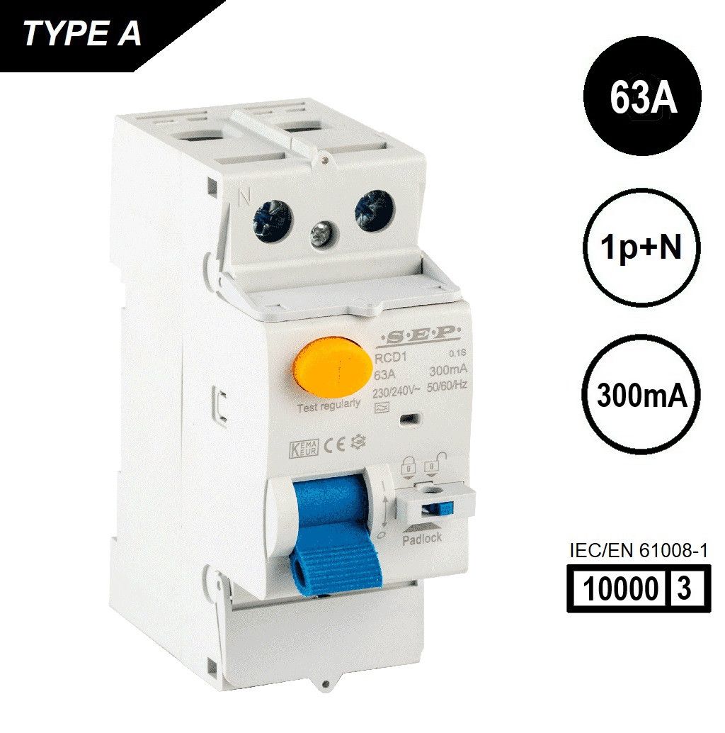 SEP RCD1 Type A al.schak 2p 63A 300mA 10kA