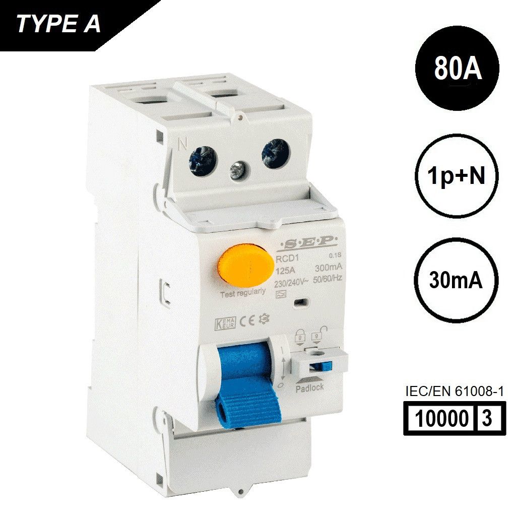 SEP RCD1 Type A al.schak 2p 80A 30mA 10kA