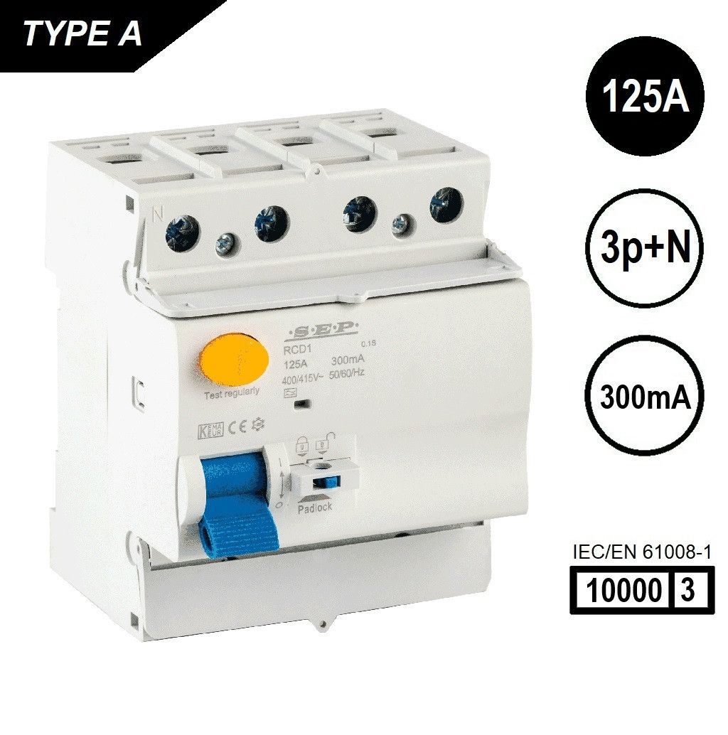 SEP RCD1 Type A al.schak 4p 125A 300mA 10kA