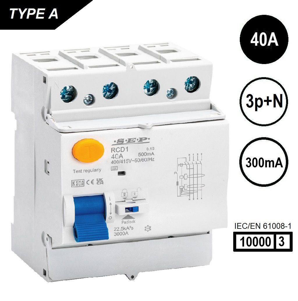 SEP RCD1 Type A al.schak 4p 40A 300mA 10kA