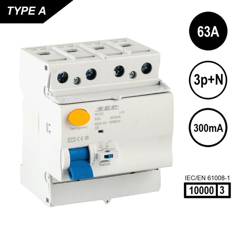 SEP RCD1 Type A al.schak 4p 63A 300mA 10kA