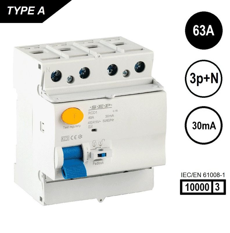 SEP RCD1 Type A al.schak 4p 63A 30mA 10kA