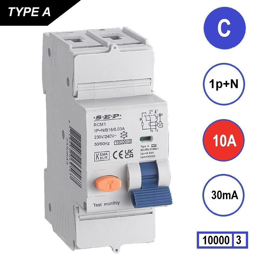 SEP RCM1 Aardlekautom. 1p+n, C10, 30mA, 10kA, Type A