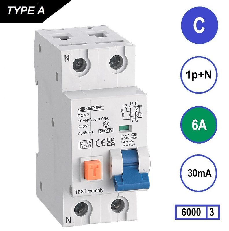 SEP RCM2 Aardlekautom. 1p+n C6 30mA 6kA