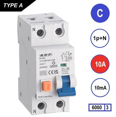 SEP RCM2 Differentieelautomaat 1p+n C10 10mA 6kA