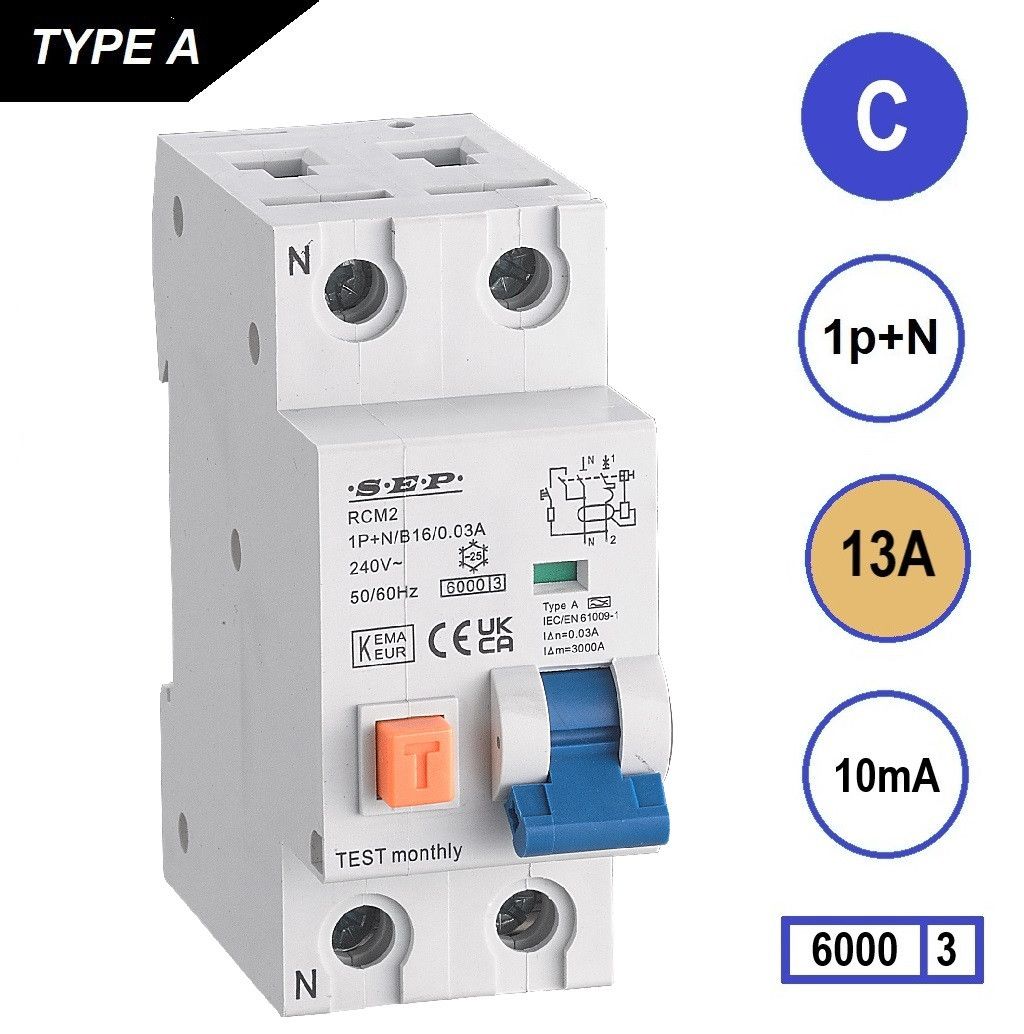 SEP RCM2 Aardlekautom. 1p+n C13 10mA 6kA