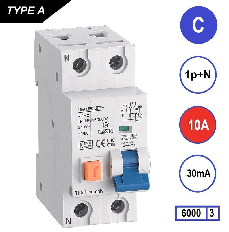 SEP RCM2 Aardlekautom. 1p+n C10 30mA 6kA