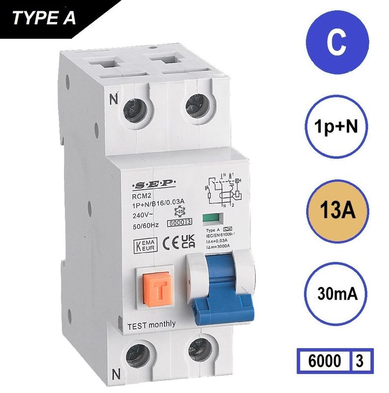 SEP RCM2 Aardlekautom. 1p+n C13 30mA 6kA