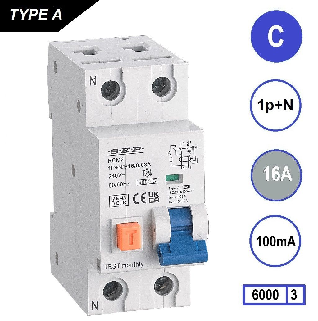 SEP RCM2 Aardlekautom. 1p+n C16 100mA 6kA