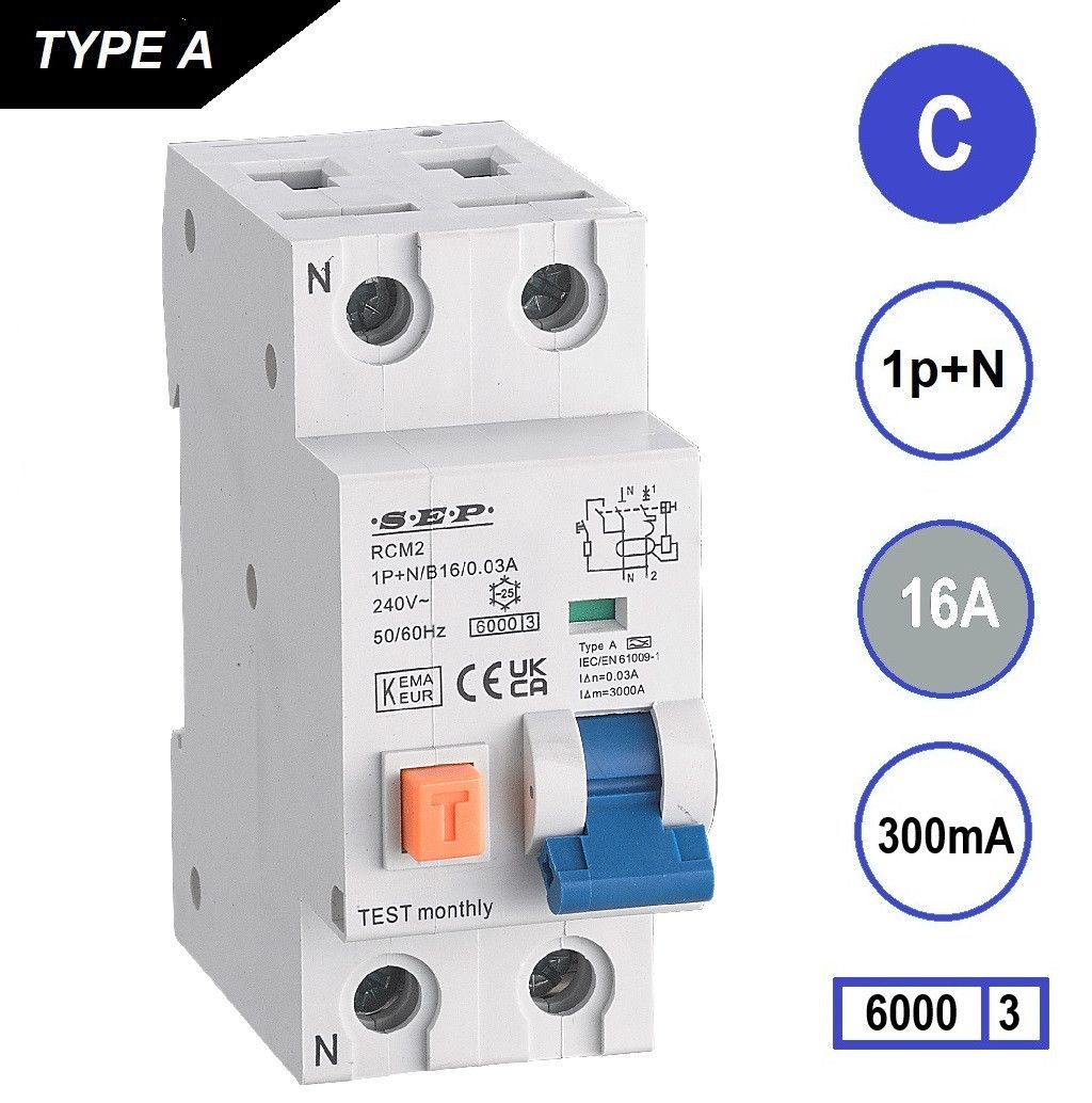 SEP RCM2 Aardlekautom. 1p+n C16 300mA 6kA