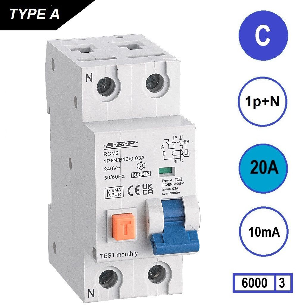 SEP RCM2 Aardlekautom. 1p+n C20 10mA 6kA