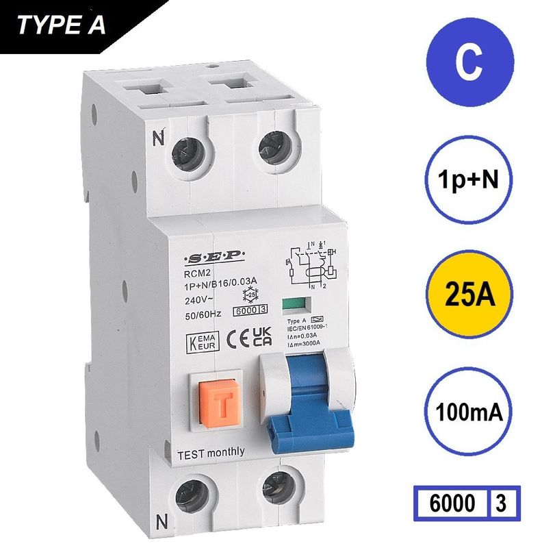 SEP RCM2 Aardlekautom. 1p+n C25 100mA 6kA