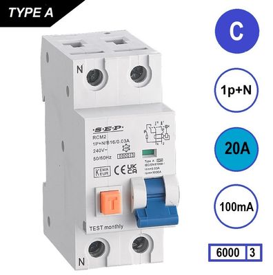 SEP RCM2 Aardlekautom. 1p+n C20 100mA 6kA