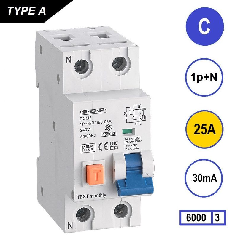SEP RCM2 Aardlekautom. 1p+n C25 30mA 6kA