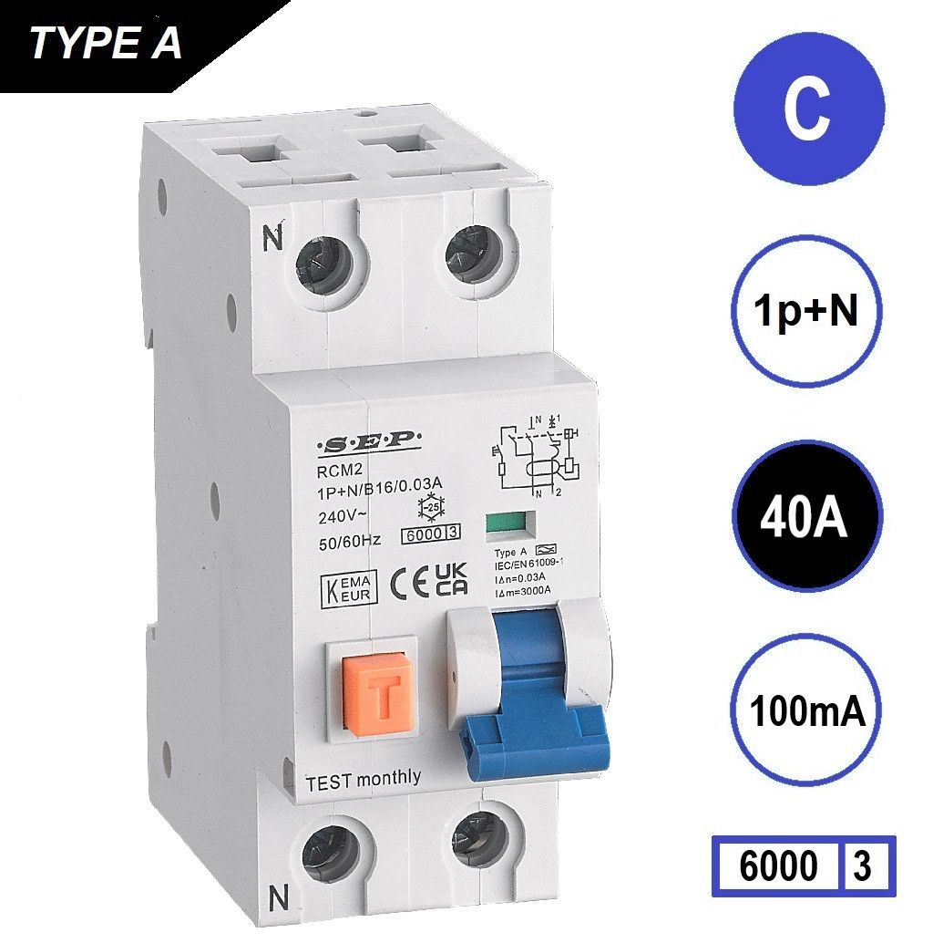 SEP RCM2 Aardlekautom. 1p+n C40 100mA 6kA