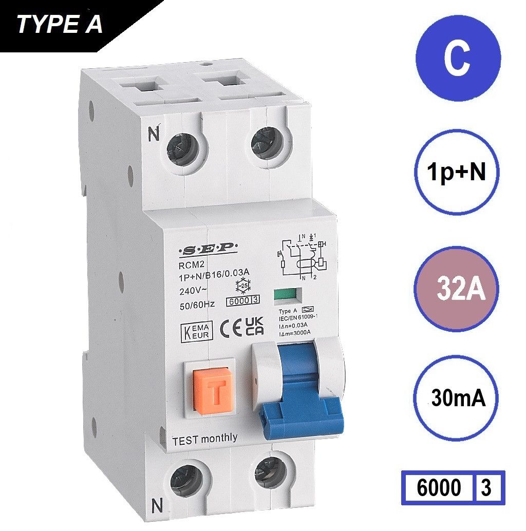 SEP RCM2 Aardlekautom. 1p+n C32 30mA 6kA