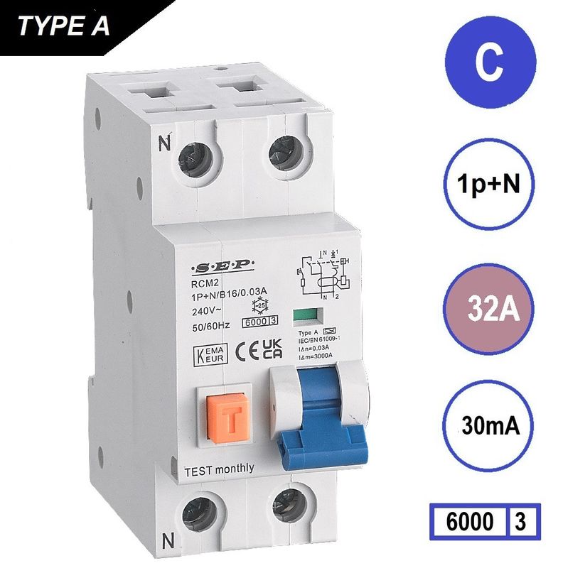 SEP RCM2 Aardlekautom. 1p+n C32 30mA 6kA