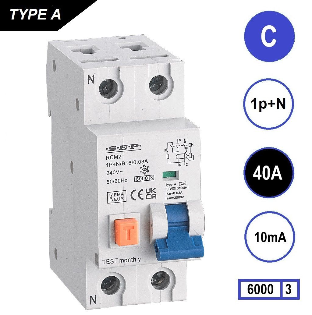SEP RCM2 Aardlekautom. 1p+n C40 10mA 6kA
