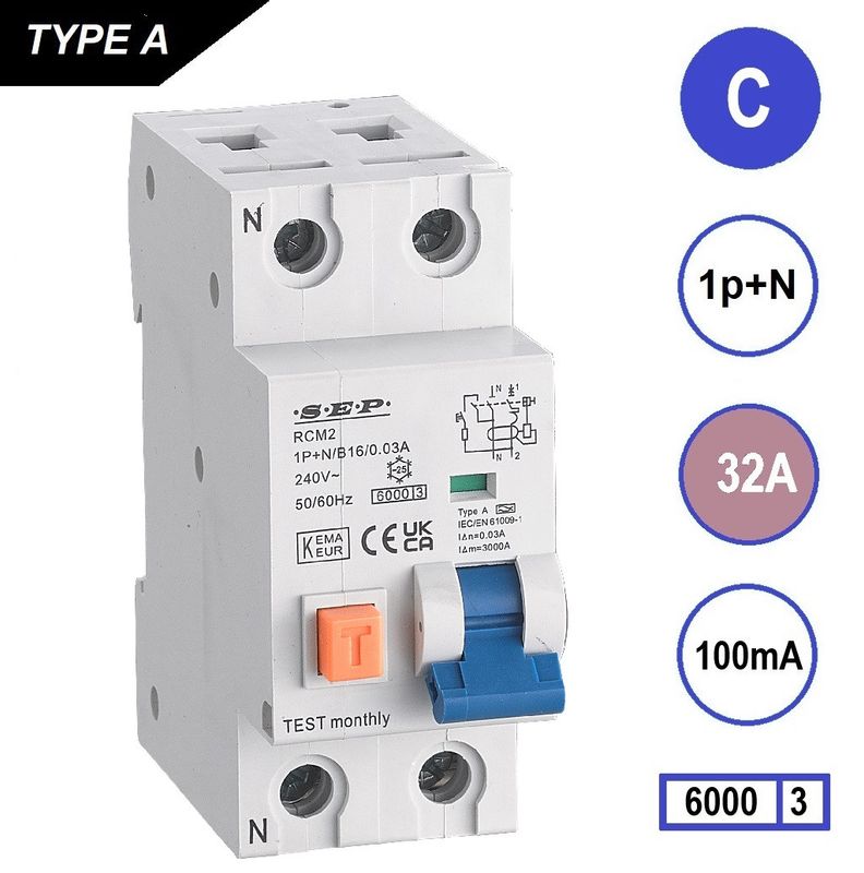 SEP RCM2 Aardlekautom. 1p+n C32 100mA 6kA
