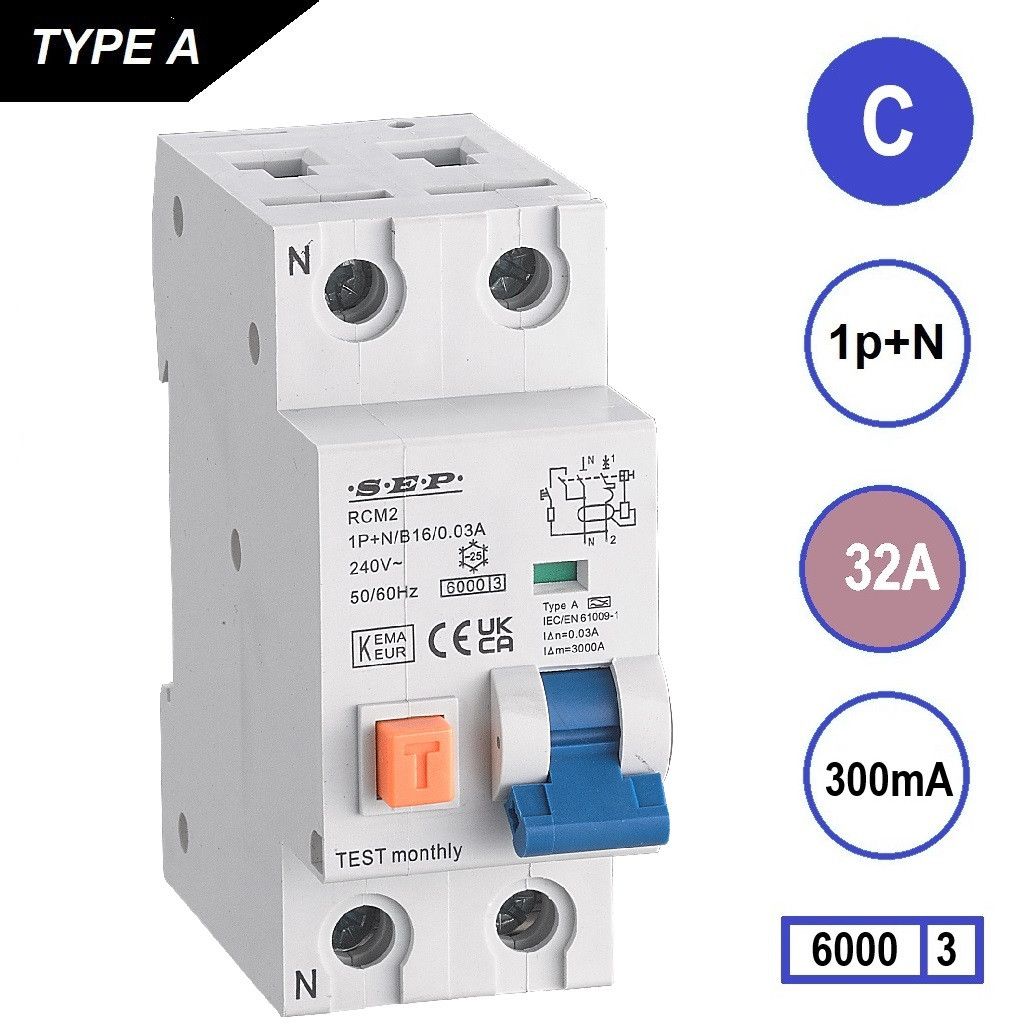 SEP RCM2 Aardlekautom. 1p+n C32 300mA 6kA