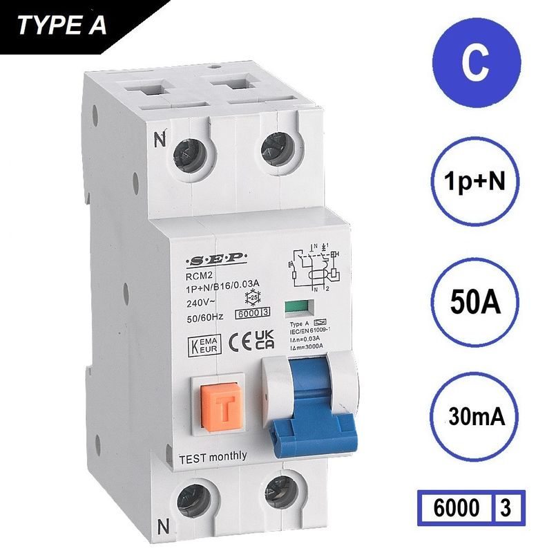SEP RCM2 Aardlekautom. 1p+n C50 30mA 6kA